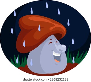 Mushroom on a rain, illustration, vector on a white background.