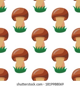 Pilz auf weißem Hintergrund, Zeichnung, nahtloses Muster, Vektorgrafik