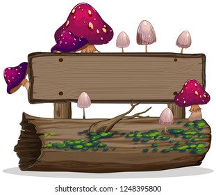 Mushroom on wooden banner illustration
