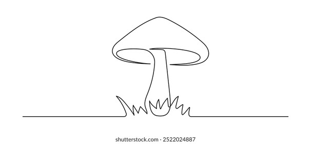 Cogumelo em um desenho de linha contínua. Comida natural em estilo linear simples. Colheita de outono comestível em curso editável. Ilustração do vetor de contorno de rabiscar