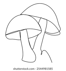 Cogumelo em um desenho de linha contínua. Comida natural em estilo linear simples. Colheita de outono comestível em curso editável. Desenhar a ilustração do vetor 'oneline'