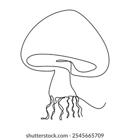 Seta en un dibujo de línea continua. Naturaleza de alimentos en estilo lineal simple. Cosecha de otoño comestible en trazo editable. Ilustración vectorial Doodle oneline