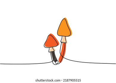 Mushroom one line colored continuous drawing. Mushroom continuous one line colorful illustration. Vector minimalist linear illustration