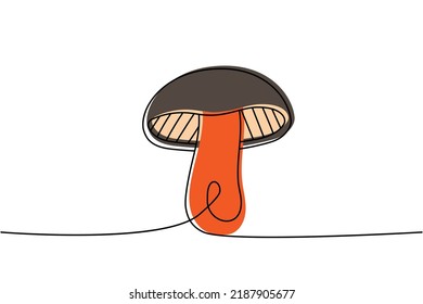 Dibujo continuo de hongos de una línea de color. Ilustración colorida de una línea continua en hongos. Ilustración lineal minimalista del vector