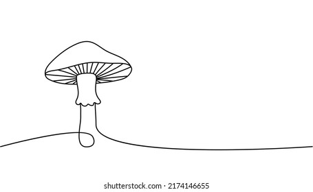 Mushroom one line continuous drawing. Mushroom continuous one line illustration. Vector minimalist linear illustration