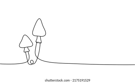 Dibujo continuo de hongos de una línea. Ilustración continua de hongos de una línea. Ilustración lineal minimalista del vector