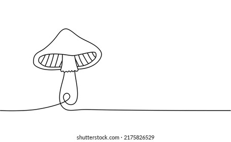 Mushroom one line continuous drawing. Mushroom continuous one line illustration. Vector minimalist linear illustration