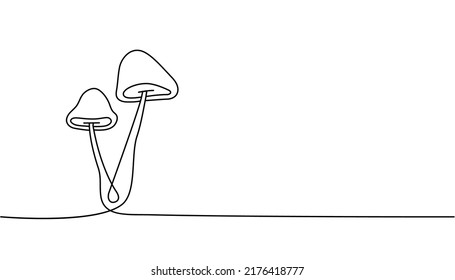 Mushroom one line continuous drawing. Mushroom continuous one line illustration. Vector minimalist linear illustration