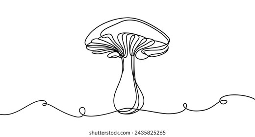 Mushroom one line continuous drawing. Mushroom continuous one line illustration. Vector minimalist linear illustration.