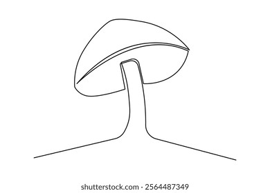 Mushroom one line drawing of minimalist vector icon with black and white background 
