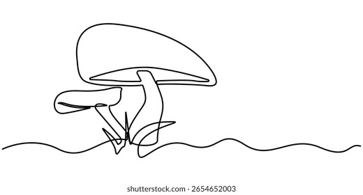 Mushroom One Line Drawing Of Minimalist Vector Icon. Abstract shaped bell mushroom. single line bell mushroom icon. Mushrooms drawing by one continuous line isolated vector