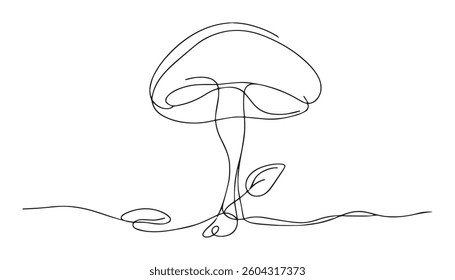 Mushroom one line illustration. Line art .