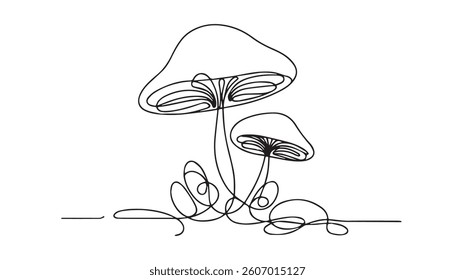 Mushroom one line illustration. Line art .