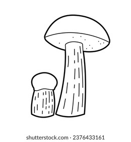 champiñón - capucha naranja boletus, hongos esponjosos. Ilustración del contorno blanco negro vectorial. Diseñar elementos o páginas del libro de colorear para niños.