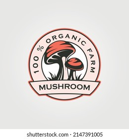 Mushroom Organic Farm Label Badge Illustration Design, Mushroom Farm Logo Design