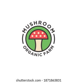 Mushroom organic farm logo graphic. Design element, icon, emblem and badge isolated on white background