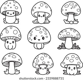 Mushroom outline nature art set