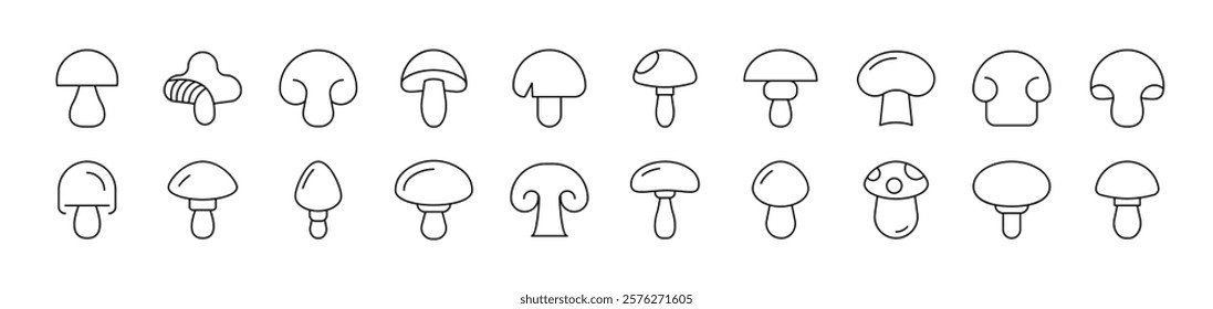 Mushroom Outline Simple Linear Image Collection. Editable Stroke. Suitable for Web Sites, Books, Cards, Apps