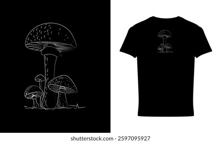 Mushroom outline vector art Illustration T-Shirt Design