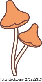 Par de setas con tallo esbelto y tapa curva dibujada en un contorno limpio. Símbolo de crecimiento, naturaleza, forraje y ecología para temas orgánicos. Ilustración vectorial de dibujos animados.