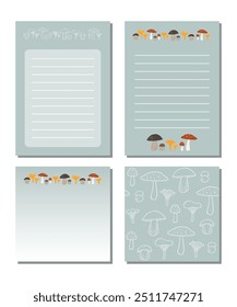 Mushroom paper set, lined pages and memo note pages.
