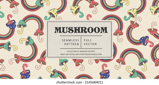 Mushroom Pattern Design. Autumn Nature Wallpaper. Wild Forest Pattern Graphic. Mushrooms, Psychedelic Style Background. Fantasy Magic Funny Mushrooms