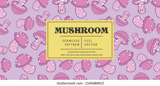 Diseño de patrones de hongos. Papel mural de la naturaleza de otoño. Gráfico de patrones de bosques silvestres. Setas, fondo de estilo psicodélico. Fantasía magia divertida hongos