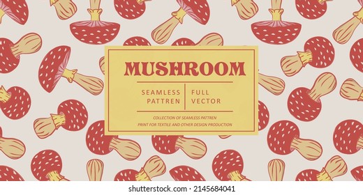 Diseño de patrones de hongos. Papel mural de la naturaleza de otoño. Gráfico de patrones de bosques silvestres. Setas, fondo de estilo psicodélico. Fantasía magia divertida hongos