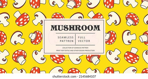 Mushroom pattern design. Autumn nature wallpaper. Wild forest pattern graphic. Mushrooms, psychedelic style background. Fantasy magic funny mushrooms