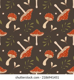 Mushroom pattern design  Autumn nature wallpaper  Wild forest pattern graphic  Mushrooms  psychedelic style background  Fantasy magic funny mushrooms  Acid print for t  shirt  Vector illustration  