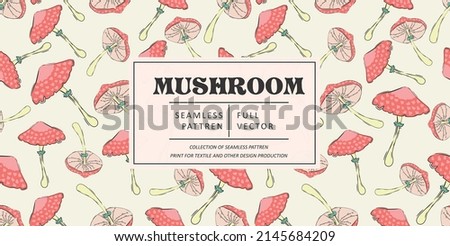 Mushroom pattern design. Autumn nature wallpaper. Wild forest pattern graphic. Mushrooms, psychedelic style background. Fantasy magic funny mushrooms