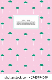 Mushroom pattern design for journal, diary, notebook cover. Cute forest surface design