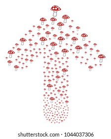 Mushroom pattern done in the shape of upwards way arrow. Up cursor arrow figure made from mushroom design elements.