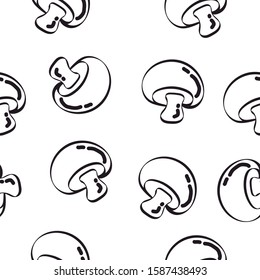 Mushroom pattern. Drawing of healthy food. Stroke image loose. Modular shape. Editable vector.