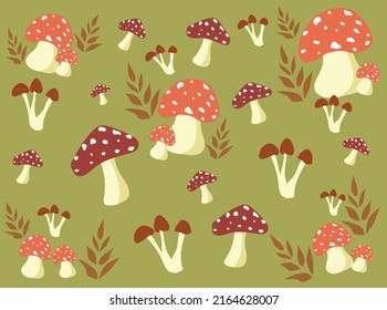 mushroom pattern on green background vector.