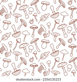 Mushroom pattern is red, mushrooms of various types and shapes
