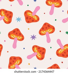 Mushroom pattern. Mushroom seamless pattern. Mushroom background. Retro pattern