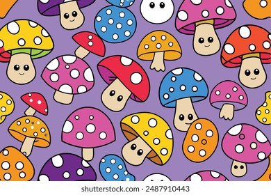 Mushroom pattern Vector Illustration: Cartoon, Clipart, and Line Art Designs. Printable mushroom vector graphics: cartoon, clipart, and line art designs for various uses