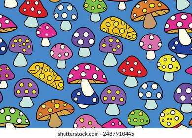 Mushroom pattern Vector Illustration: Cartoon, Clipart, and Line Art Designs. Printable mushroom vector graphics: cartoon, clipart, and line art designs for various uses