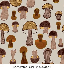 Mushroom pattern. Vector illustration. Forest plants mushrooms.