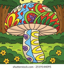 Mushroom with Patterns Colored Cartoon