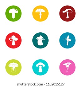 Mushroom picker icons set. Flat set of 9 mushroom picker vector icons for web isolated on white background