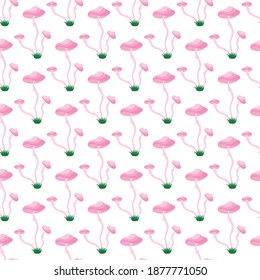 taburete rosado de hongos, patrón sin soldadura, ilustración vectorial