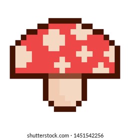 Mushroom Pixel art 8 bit object. Pink fashion digital game. Pastel icons girly sticker. Vintage assets.