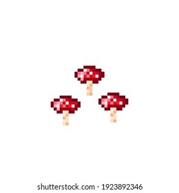 Mushroom pixel art. Cute pixel mushrooms. Vector illustration.