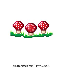 Mushroom pixel art. Cute pixel mushrooms. Vector illustration.