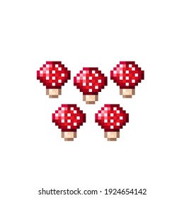 Mushroom pixel art. Cute pixel mushrooms. Vector illustration.
