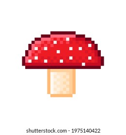 Mushroom pixel art. Cute pixel mushrooms. Vector illustration.