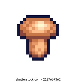 Mushroom pixel art icon. Champignon logo. 8-bit sprite. Game development, mobile app.  Isolated vector illustration