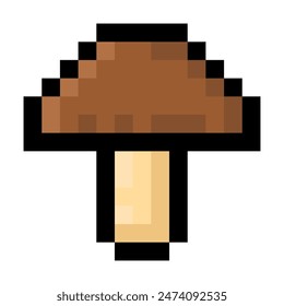 Mushroom pixel art isolated on a white background. Vector 8 bit illustration.